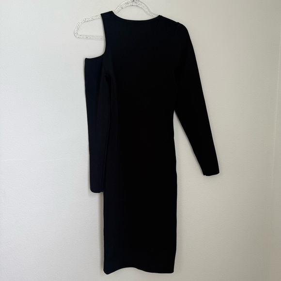 Good American Cold One Shoulder Dress Long Sleeve Ribbed Detail Black Size 3 L - Picture 3 of 7
